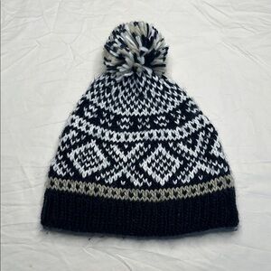Urban Pipeline Navy and White Knit Beanie with Pom Pom on top. One size fits all